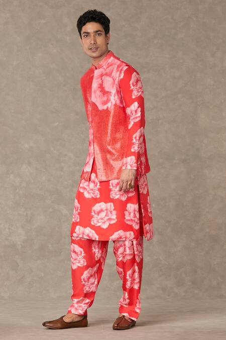 Buy_Masaba_Red Georgette Sequins Embroidered Bundi_Online_at_Aza_Fashions