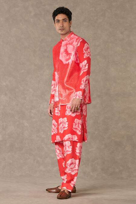 Masaba_Red Georgette Sequins Embroidered Bundi_at_Aza_Fashions