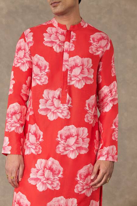 Masaba_Red Silk Embroidery Nurvi Sitara Printed Kurta_Online_at_Aza_Fashions