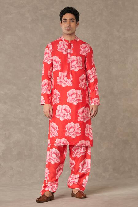 Buy_Masaba_Red Silk Embroidery Nurvi Sitara Printed Kurta_Online_at_Aza_Fashions