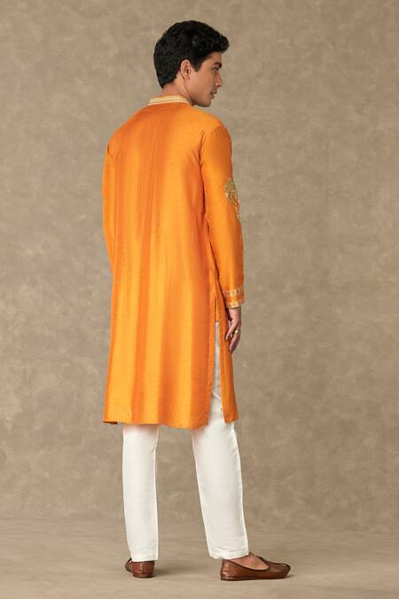 Shop Masaba Orange Crepe Silk Embroidered Sequin Kalptaru Kurta With Pant at Aza Fashions Shop_Masaba_Orange Crepe Silk Embroidered Sequin Kalptaru Kurta With Pant_at_Aza_Fashions