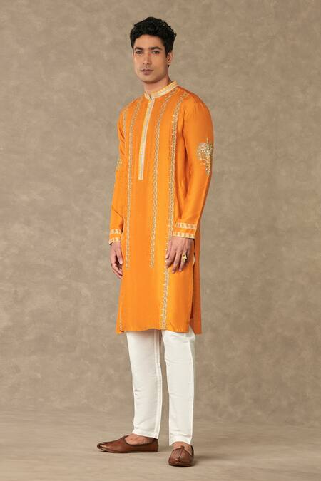 Buy Masaba Orange Crepe Silk Embroidered Sequin Kalptaru Kurta With Pant Online at Aza Fashions Buy_Masaba_Orange Crepe Silk Embroidered Sequin Kalptaru Kurta With Pant_Online_at_Aza_Fashions