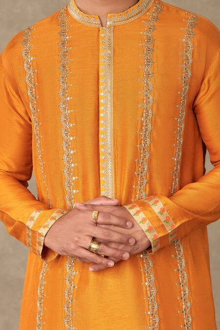 Masaba Orange Crepe Silk Embroidered Sequin Kalptaru Kurta With Pant at Aza Fashions Masaba_Orange Crepe Silk Embroidered Sequin Kalptaru Kurta With Pant_at_Aza_Fashions