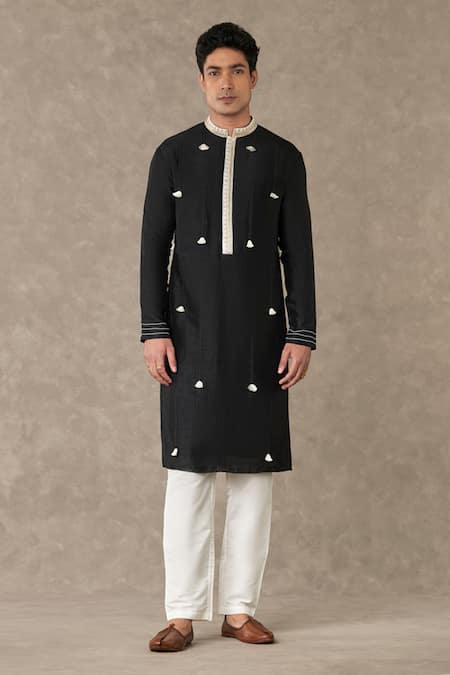 Masaba Black Raw Silk Embroidered Tassels Embellished Kurta 