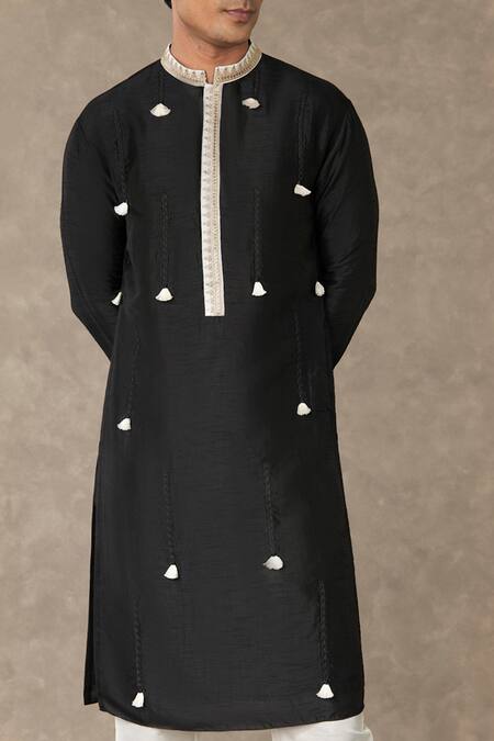 Masaba_Black Silk Tassels Embellished Straight Kurta_Online_at_Aza_Fashions