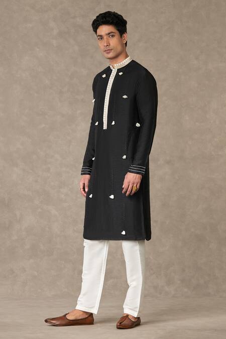 Shop_Masaba_Black Silk Tassels Embellished Straight Kurta_Online_at_Aza_Fashions