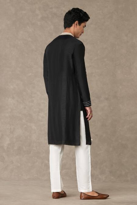Masaba_Black Silk Tassels Embellished Straight Kurta_at_Aza_Fashions