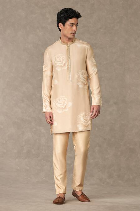Buy_Masaba_Beige Raw Silk Printed Gulaab Kurta_Online_at_Aza_Fashions