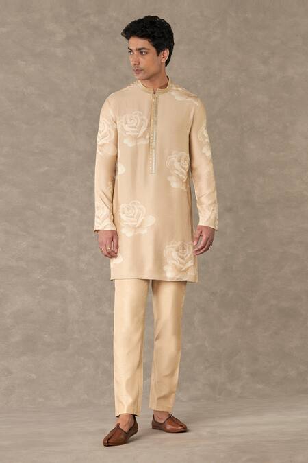 Shop_Masaba_Beige Raw Silk Printed Gulaab Kurta_Online_at_Aza_Fashions