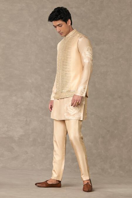 Shop_Masaba_Beige Silk Sequins, Diamonds Trikone Embroidered Bundi_Online_at_Aza_Fashions