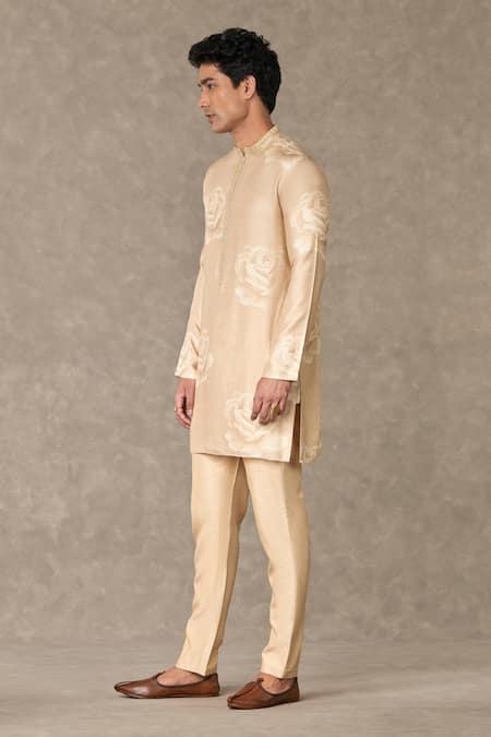 Shop_Masaba_Beige Raw Silk Printed Gulaab Kurta With Pant_Online_at_Aza_Fashions