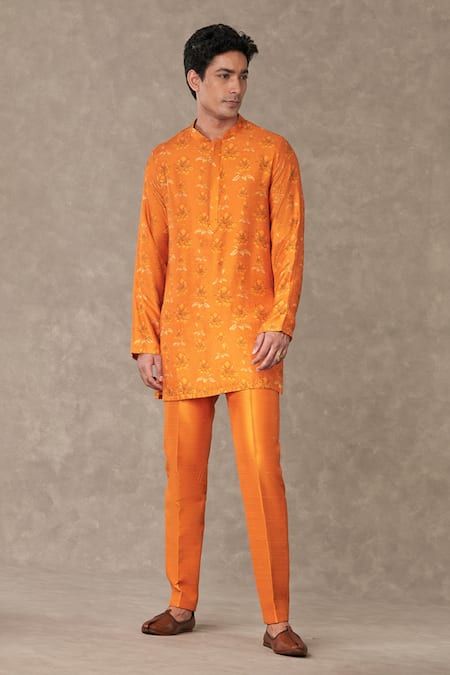 Masaba Orange Raw Silk Printed Floral Blossom Kurta 