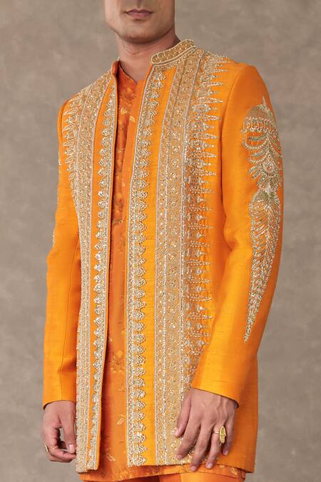 Masaba_Orange Silk Pearls Embellished Raja Koti _Online_at_Aza_Fashions