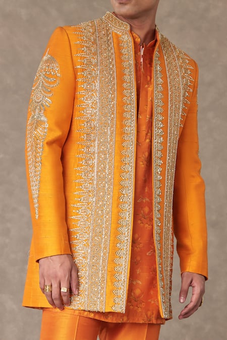 Buy_Masaba_Orange Silk Pearls Embellished Raja Koti _Online_at_Aza_Fashions