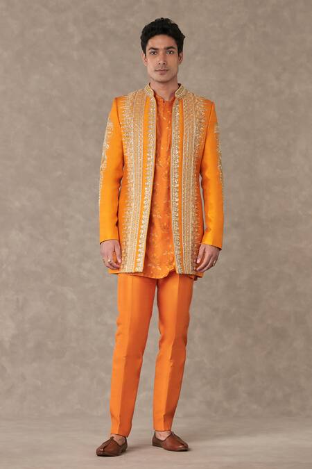 Shop_Masaba_Orange Silk Pearls Embellished Raja Koti _Online_at_Aza_Fashions