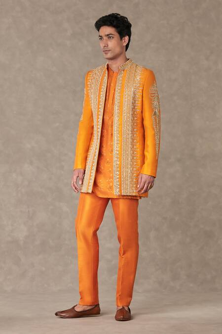 Masaba_Orange Silk Pearls Embellished Raja Koti _at_Aza_Fashions