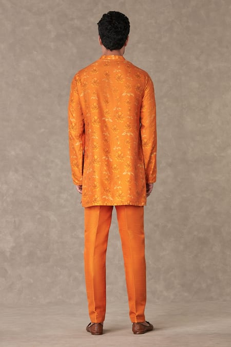 Shop Masaba Orange Silk Embroidery Floral Bagh Print Kurta With Pant at Aza Fashions Shop_Masaba_Orange Silk Embroidery Floral Bagh Print Kurta With Pant _at_Aza_Fashions