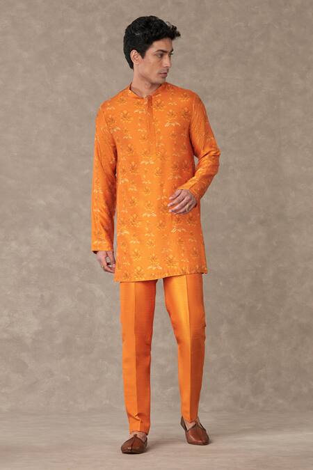 Shop Masaba Orange Silk Embroidery Floral Bagh Print Kurta With Pant Online at Aza Fashions Shop_Masaba_Orange Silk Embroidery Floral Bagh Print Kurta With Pant _Online_at_Aza_Fashions