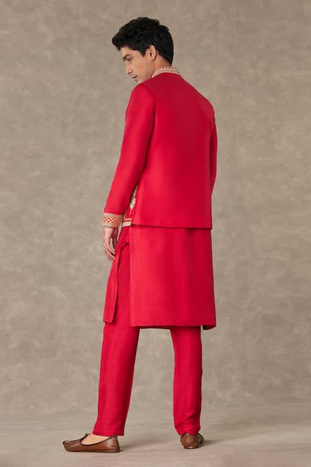 Masaba Red Embroidered Dupion Silk Bundi 