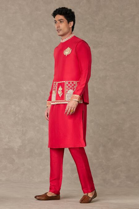 Shop_Masaba_Red Silk Sequins Embroidered Dupion Bundi _Online_at_Aza_Fashions