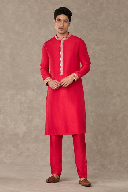 Shop Masaba Red Silk Sequins, Diamonds Anar Placement Embroidery Kurta With Pant Online at Aza Fashions Shop_Masaba_Red Silk Sequins, Diamonds Anar Placement Embroidery Kurta With Pant_Online_at_Aza_Fashions