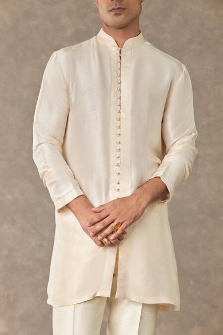 Shop Masaba Ivory Silk Diamonds, Pearls Hath Phool Embroidered Raja Koti Kurta Set Online at Aza Fashions Shop_Masaba_Ivory Silk Diamonds, Pearls Hath Phool Embroidered Raja Koti Kurta Set _Online_at_Aza_Fashions