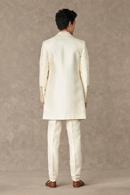 Shop_Masaba_Ivory Silk Pearls Hath Phool Embroidered Raja Koti _at_Aza_Fashions