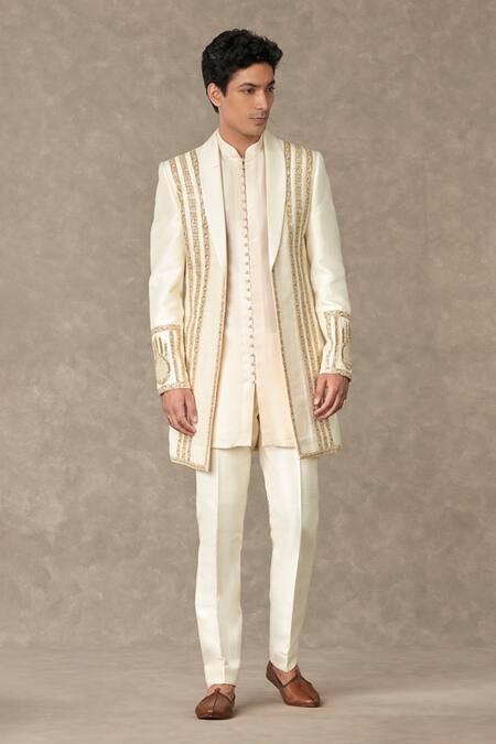 Shop_Masaba_Ivory Silk Pearls Hath Phool Embroidered Raja Koti _Online_at_Aza_Fashions