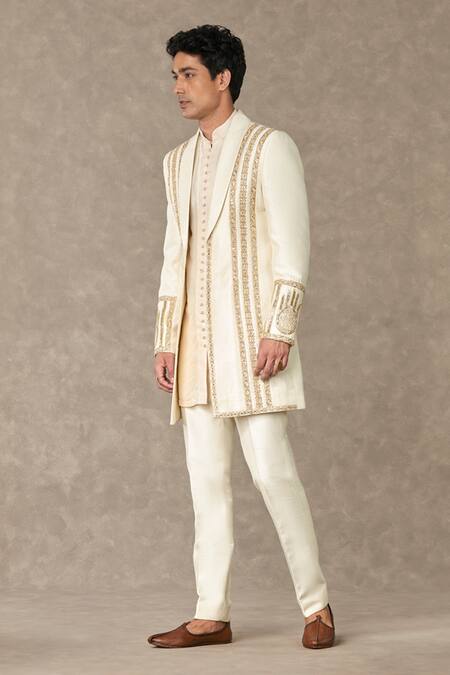 Masaba_Ivory Silk Pearls Hath Phool Embroidered Raja Koti _at_Aza_Fashions