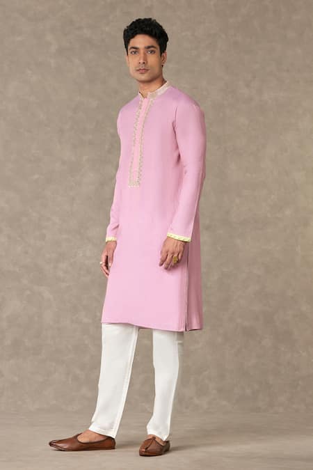 Shop_Masaba_Pink Tissue, Cotton Sequins Bloom Placket Embroidered Kurta With Pant_Online_at_Aza_Fashions