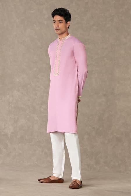 Masaba_Pink Tissue, Cotton Sequins Bloom Placket Embroidered Kurta With Pant_at_Aza_Fashions