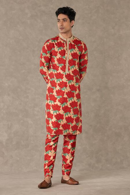 Buy Masaba Peach Silk Embroidery Carnation Bloom Print Kurta With Pant Online at Aza Fashions Buy_Masaba_Peach Silk Embroidery Carnation Bloom Print Kurta With Pant_Online_at_Aza_Fashions