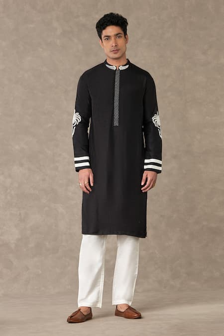 Masaba Black Raw Silk Palm Tree In Dori Shajarah Sequin Kurta 