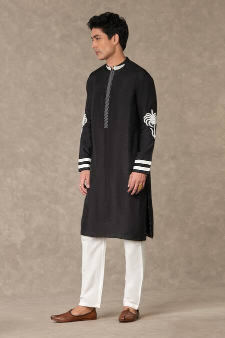 Buy_Masaba_Black Silk Embroidery Shajarah Palm Tree Dori Sequin Kurta_Online_at_Aza_Fashions