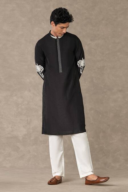 Shop_Masaba_Black Silk Embroidery Shajarah Palm Tree Dori Sequin Kurta_Online_at_Aza_Fashions