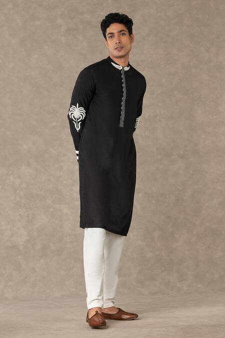 Masaba_Black Silk Embroidery Shajarah Palm Tree Dori Sequin Kurta_at_Aza_Fashions