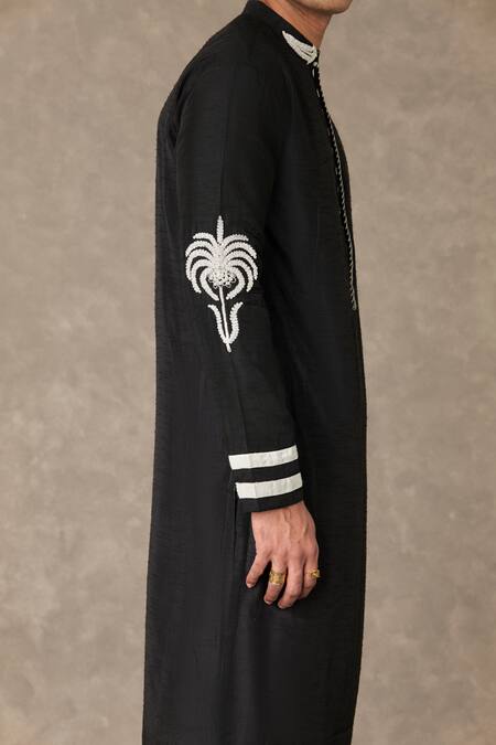 Buy_Masaba_Black Raw Silk Embroidery Palm Tree Shajarah Sequin Kurta With Pant