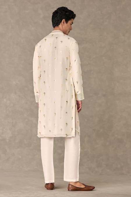 Shop Masaba Ivory Silk Foil Printing Plumeria Kurta With Pant at Aza Fashions Shop_Masaba_Ivory Silk Foil Printing Plumeria Kurta With Pant_at_Aza_Fashions
