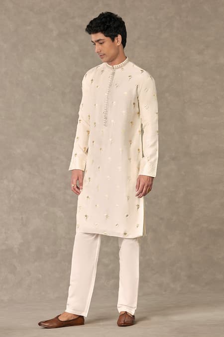 Shop Masaba Ivory Silk Foil Printing Plumeria Kurta With Pant Online at Aza Fashions Shop_Masaba_Ivory Silk Foil Printing Plumeria Kurta With Pant_Online_at_Aza_Fashions