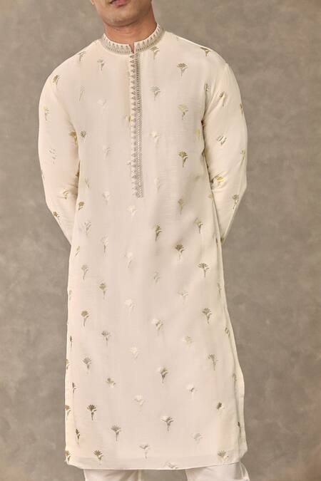 Masaba Ivory Silk Foil Printing Plumeria Kurta Online at Aza Fashions Masaba_Ivory Silk Foil Printing Plumeria Kurta_Online_at_Aza_Fashions