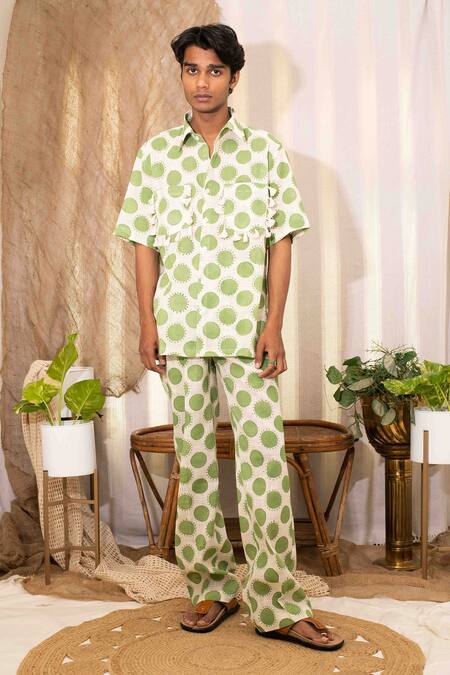 Kalakaari By Sagarika White Polka Dot Cotton Shirt And Pant Set Online at Aza Fashions Kalakaari By Sagarika_White Polka Dot Cotton Shirt And Pant Set_Online_at_Aza_Fashions