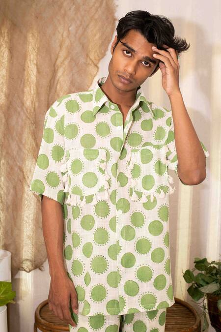 Shop Kalakaari By Sagarika White Polka Dot Cotton Shirt And Pant Set Online at Aza Fashions Shop_Kalakaari By Sagarika_White Polka Dot Cotton Shirt And Pant Set_Online_at_Aza_Fashions