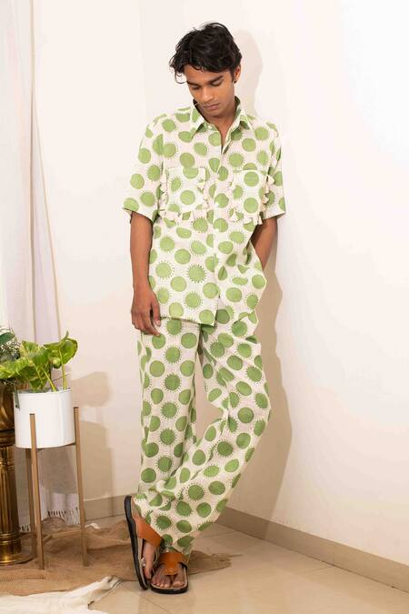 Kalakaari By Sagarika White Polka Dot Cotton Shirt And Pant Set at Aza Fashions Kalakaari By Sagarika_White Polka Dot Cotton Shirt And Pant Set_at_Aza_Fashions