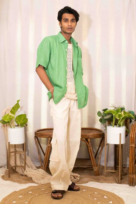 Kalakaari By Sagarika_Off White Cotton Siena Shirt And Cargo Pant Set_Online_at_Aza_Fashions