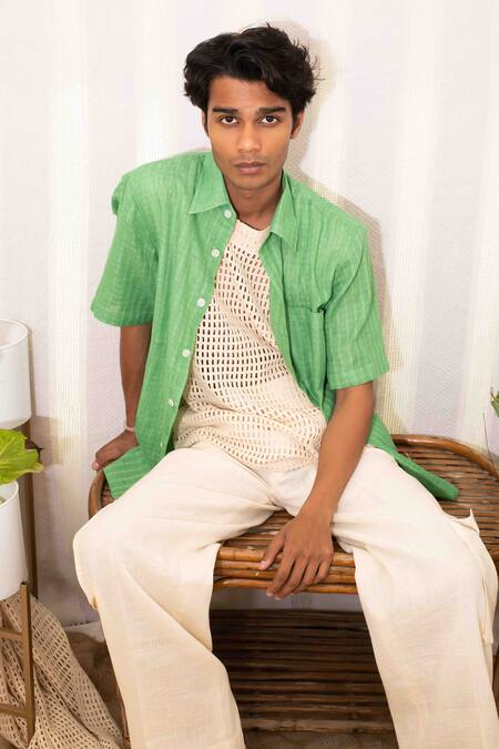 Kalakaari By Sagarika_Off White Cotton Siena Shirt And Cargo Pant Set_at_Aza_Fashions