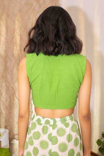 Shop_Kalakaari By Sagarika_Off White Cotton Collared, V-neck Polka Print Shirt Pant Set 