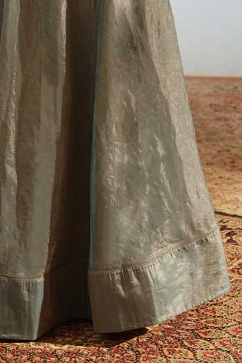 Buy_Weaver Story_Blue Tissue, Silk Embroidery V-neck Anarkali Set With Butti Work Dupatta 