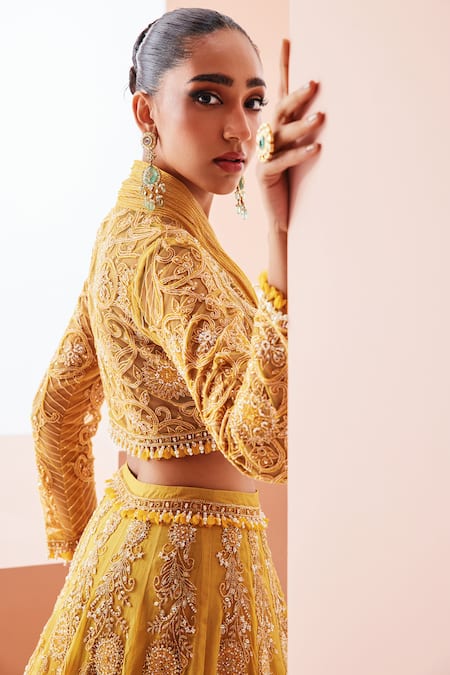 Awigna Yellow Embroidered Lehenga Set 