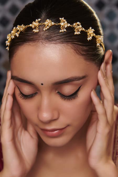 Paisley Pop_Gold Plated Kundan Embellished Head Band _Online_at_Aza_Fashions