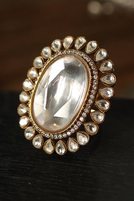 Paisley Pop Gold Polki Embellished Ring 